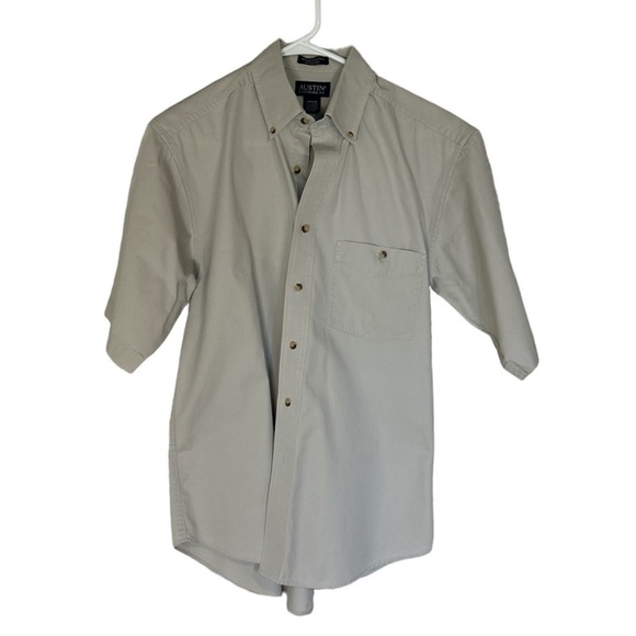 Austin brand men's khaki color short sleeve button down shirt size M - Picture 1 of 7
